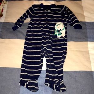 Carters Zip Up Footed Pajamas Polar Bear Blue & Gray Size 9 Months